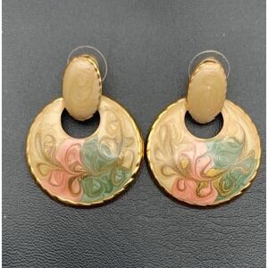 Vintage 80s Lightweight Metal & Enamel Swirl Door Knocker Style Pierced Earrings